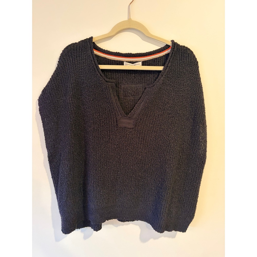 Zenana Outfitters Black Chunky Knit V-Neck Sweater Vest Oversized L/XL